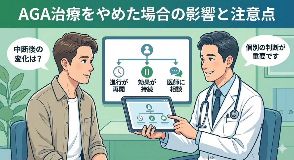 AGA治療をやめた場合の影響や注意点を解説するイメージ